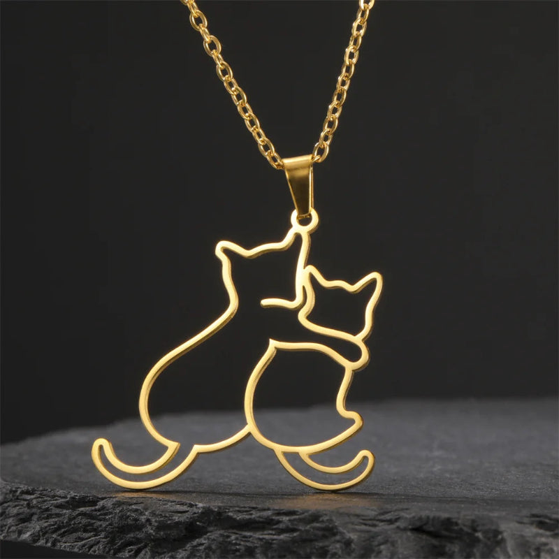 Pet Lovers Necklace – Elegant Puppy & Kitten Embrace Pendant