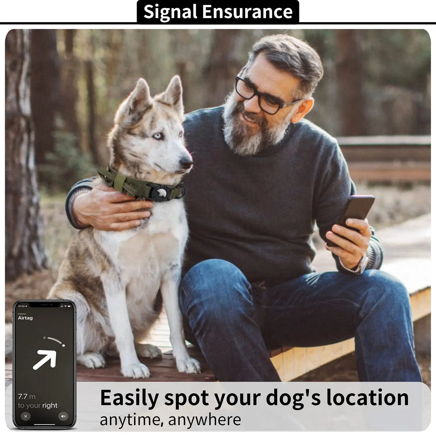 Adjustable Pet Collar with AirTag Case – Durable Nylon Design with Secure Metal Buckle