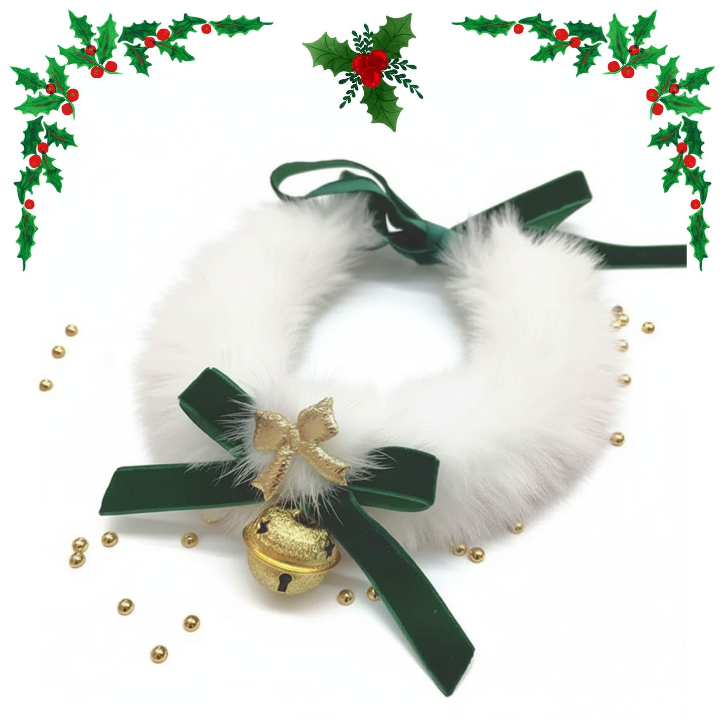 Holiday Elegance Pet Collar – Cosy Scarf Style with Bow & Bell