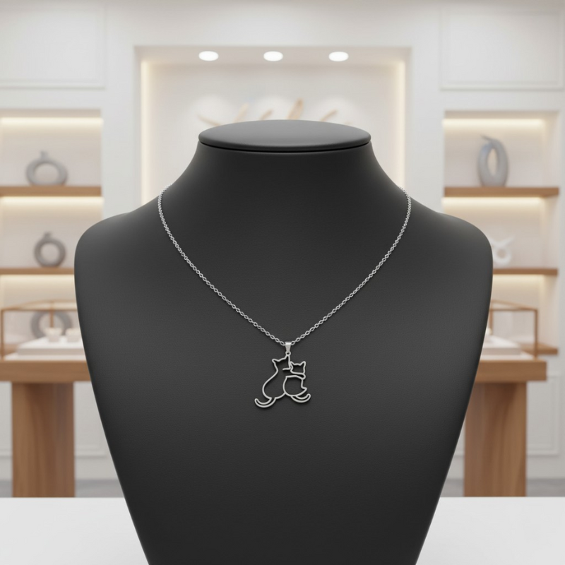 Pet Lovers Necklace – Elegant Puppy & Kitten Embrace Pendant