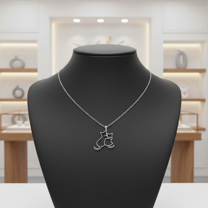 Pet Lovers Necklace – Elegant Puppy & Kitten Embrace Pendant