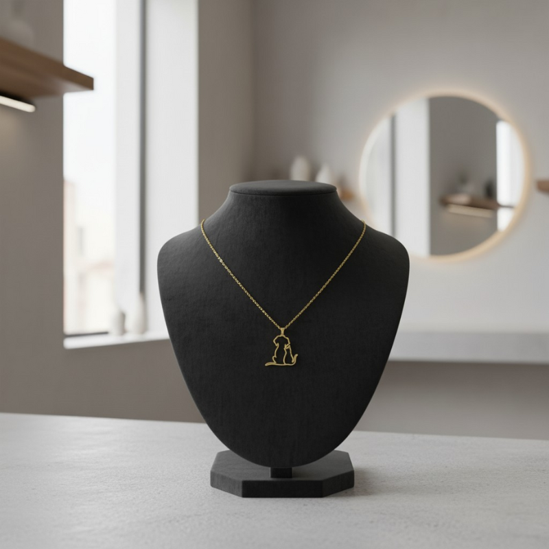 Pet Lovers Necklace – Elegant Puppy & Kitten Embrace Pendant