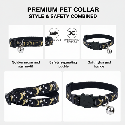 Adjustable starlight cat collar with breakaway buckle and AirTag holder