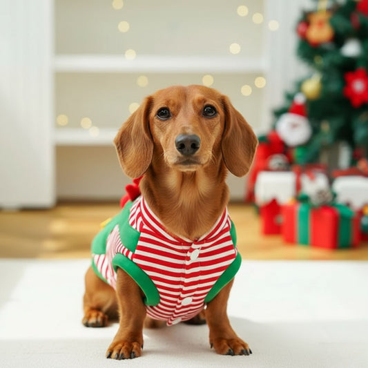 Elf-style Christmas pyjamas for small dogs