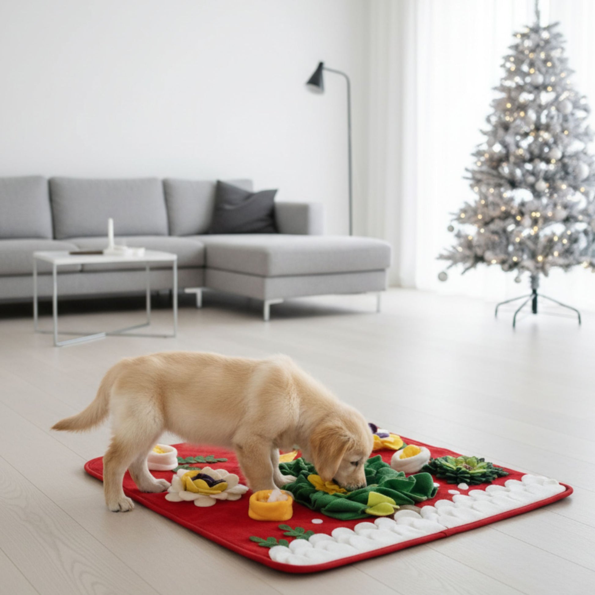 Close-up of felt strips and non-slip backing on snuffle mat