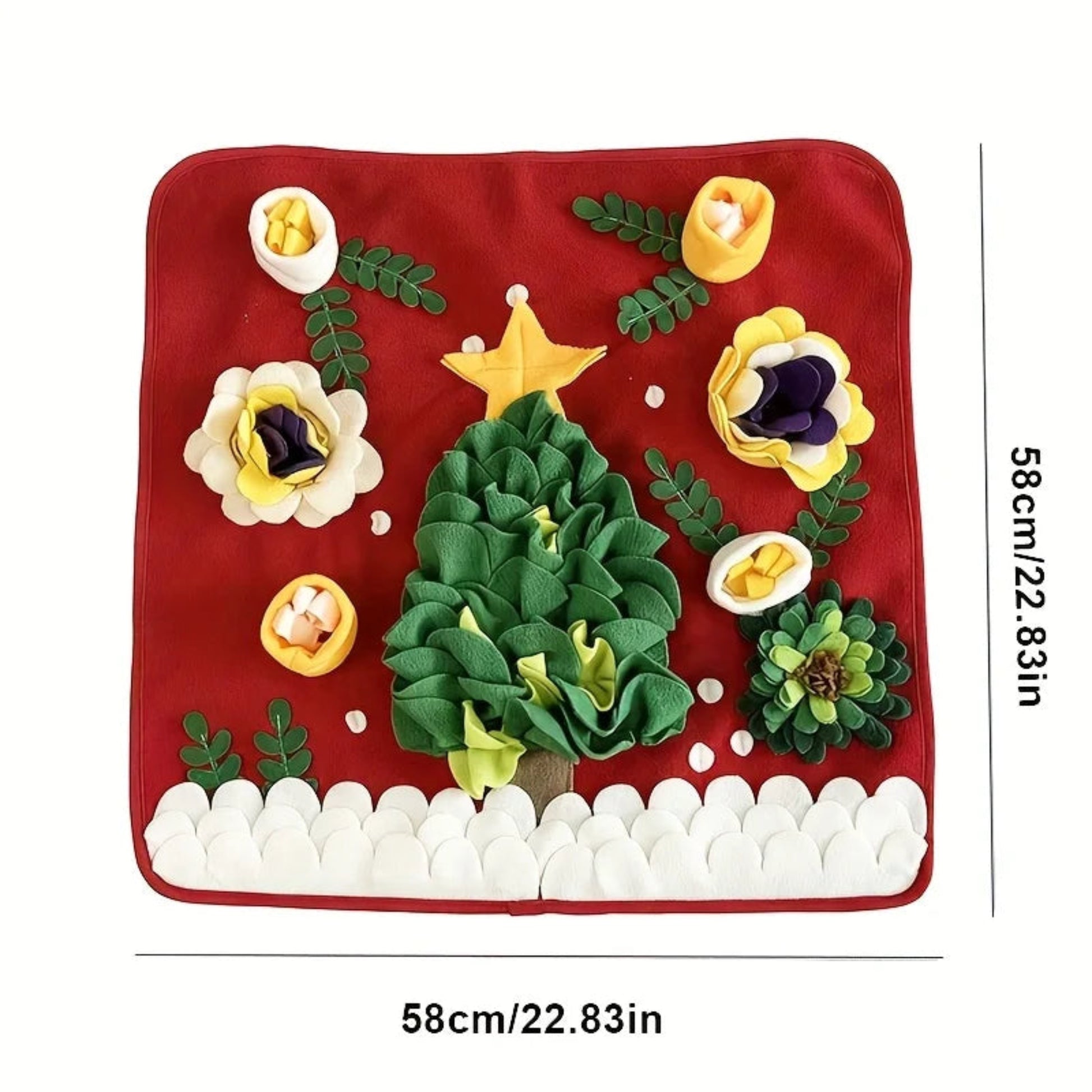 Festive snuffle mat with treats hidden in folds for slow feeding