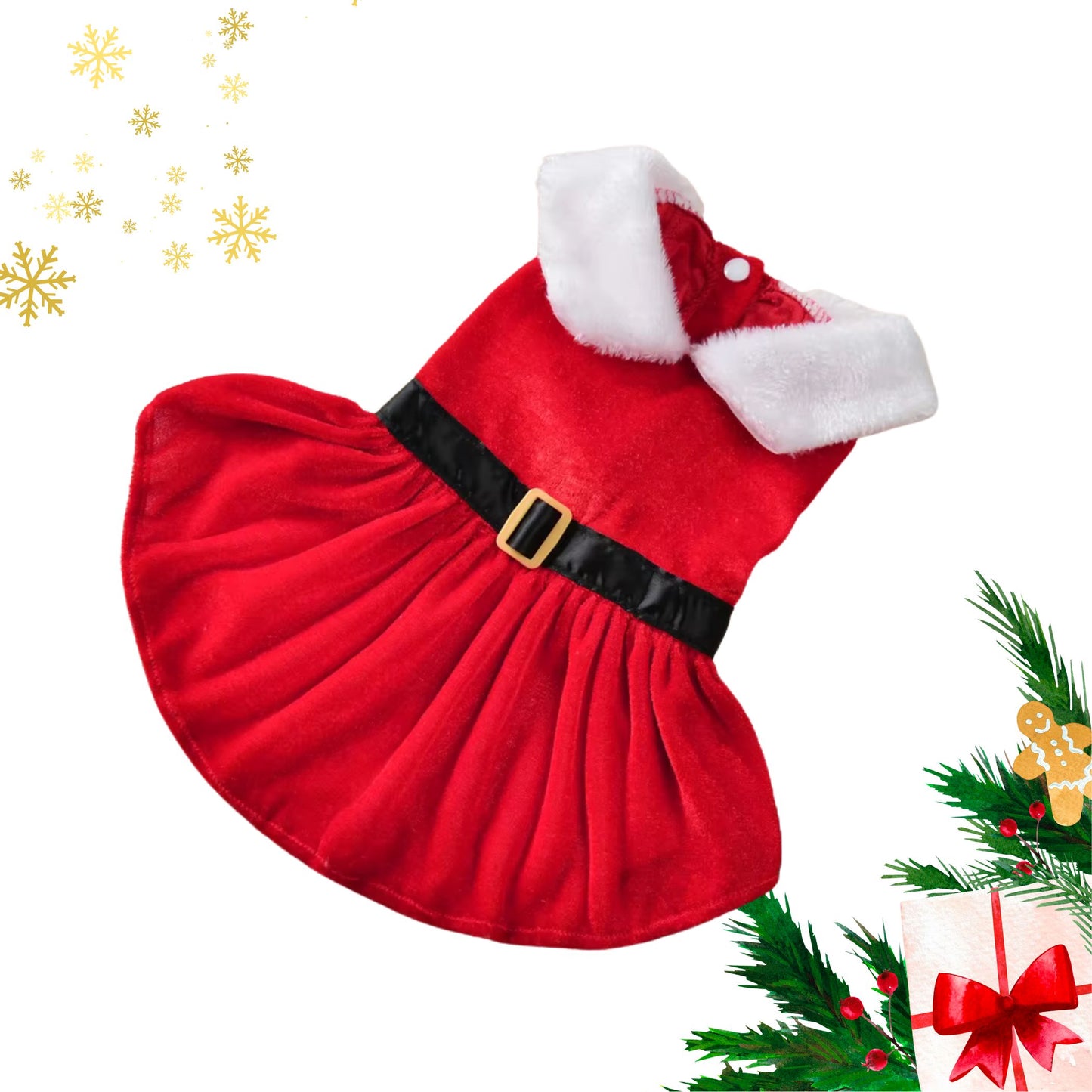 Festive red velvet Santa outfit for small dogs and cats – soft, elegant and perfect for Christmas photos by FofiPet.