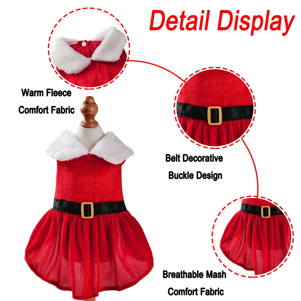 Cute Christmas pet costume in red velvet with Santa design – ideal for small and medium dogs or cats.