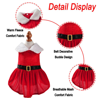 Cute Christmas pet costume in red velvet with Santa design – ideal for small and medium dogs or cats.