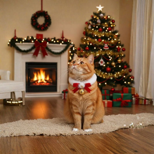 Holiday Elegance Pet Collar – Cosy Scarf Style with Bow & Bell