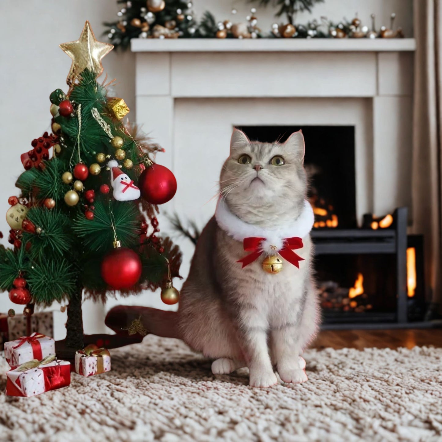 Holiday Elegance Pet Collar – Cosy Scarf Style with Bow & Bell