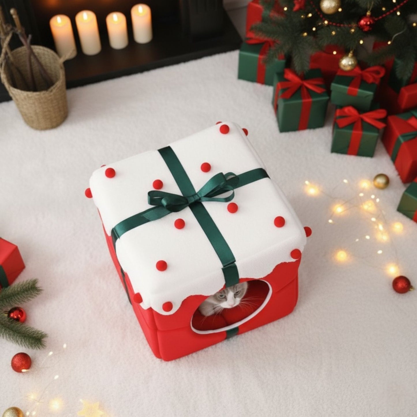 Warm winter cat nest with removable cover