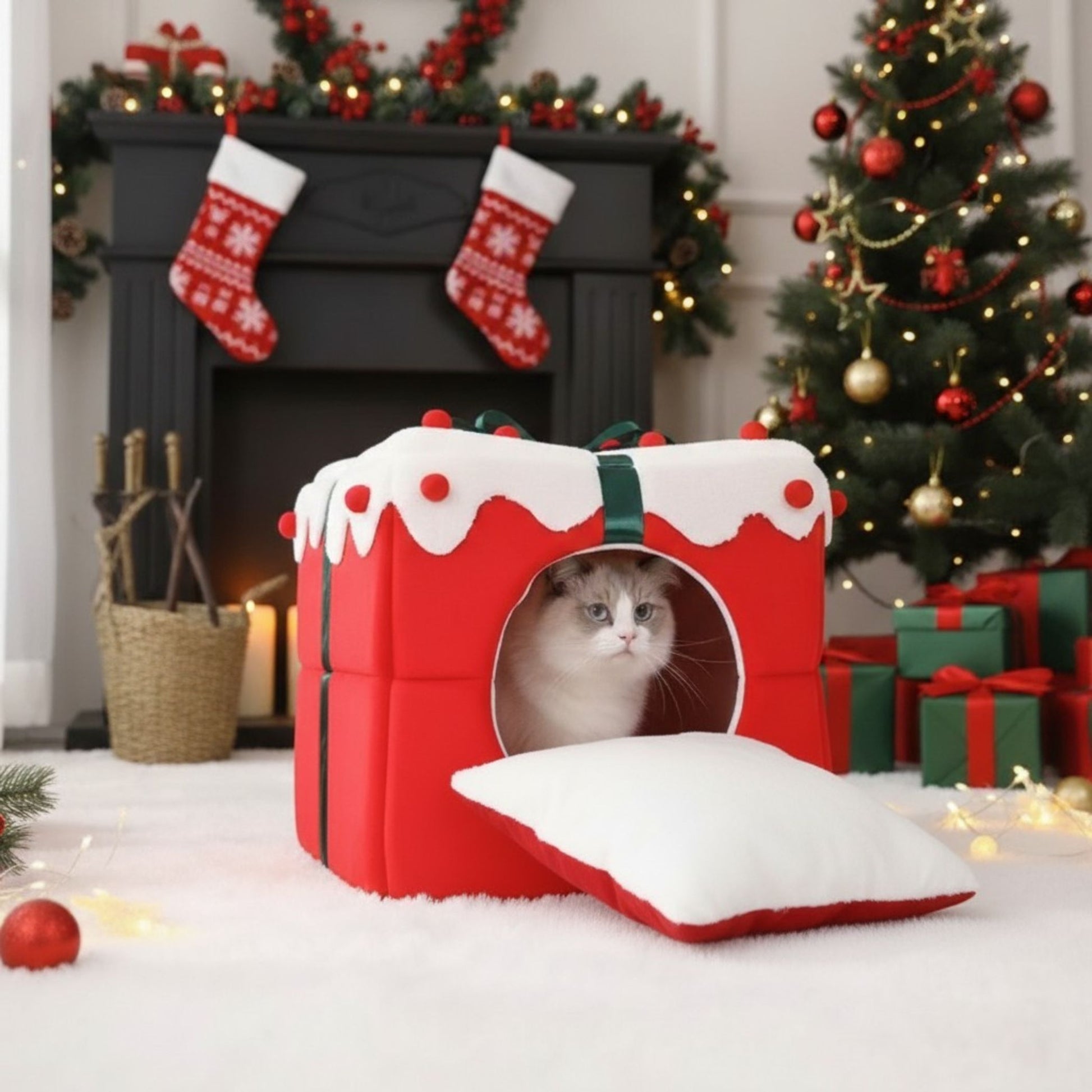 Cosy Christmas sleeping bed for small dogs and kittens