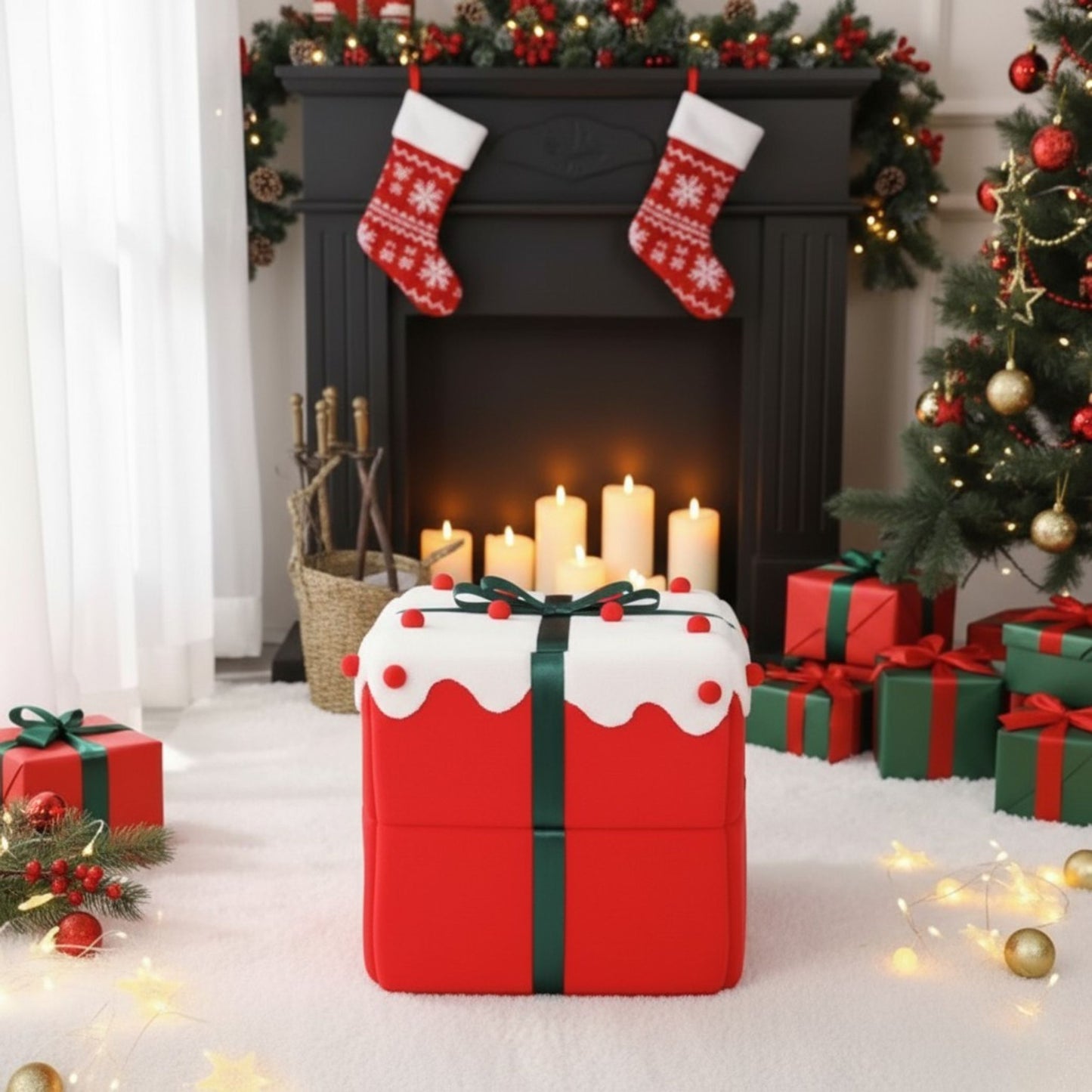 Festive closed pet house made of soft plush