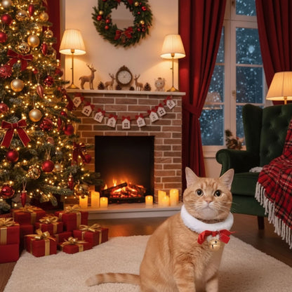 Holiday Elegance Pet Collar – Cosy Scarf Style with Bow & Bell