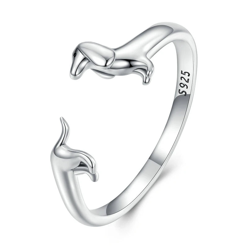 Dachshund Love Ring – 925 Sterling Silver Adjustable