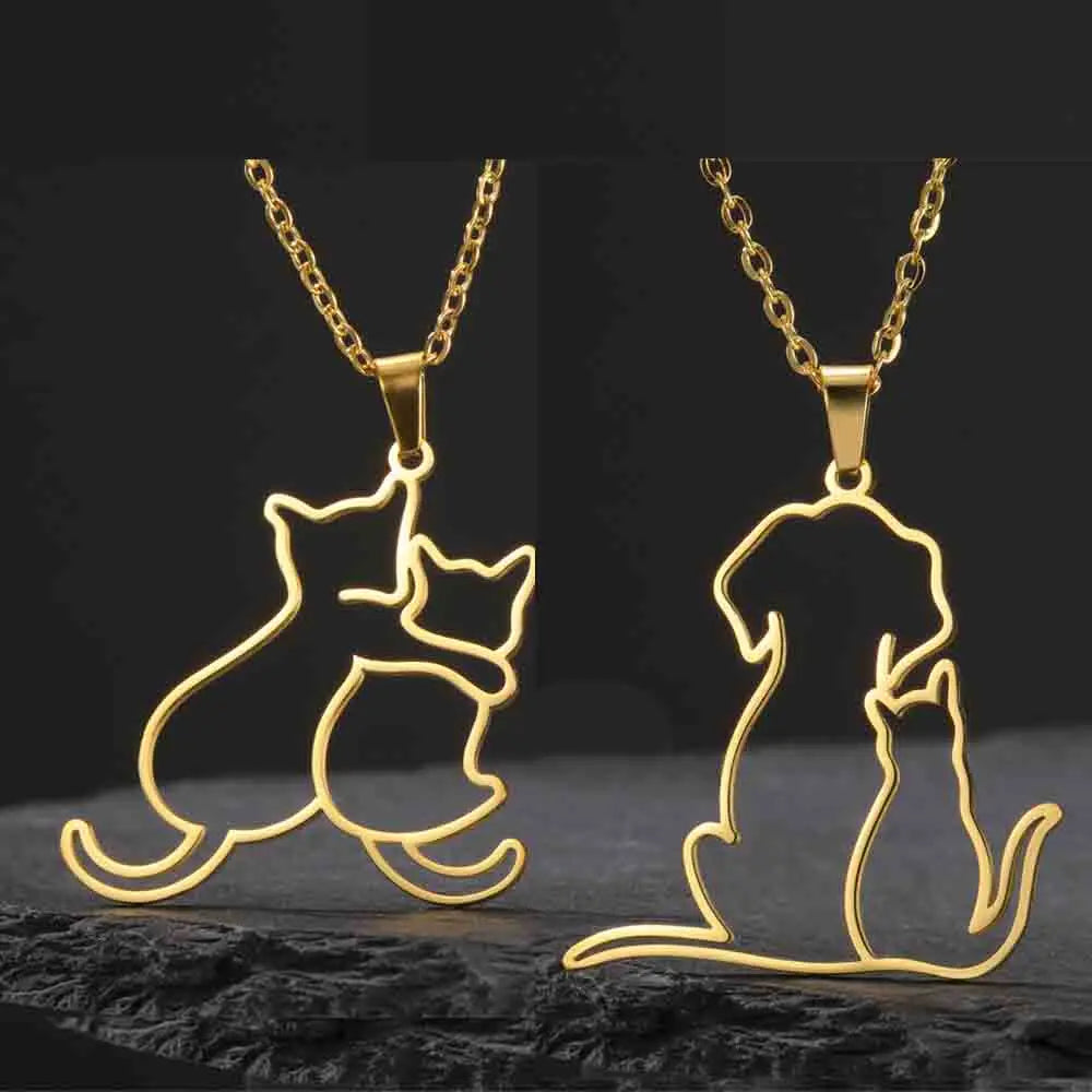 Pet Lovers Necklace – Elegant Puppy & Kitten Embrace Pendant