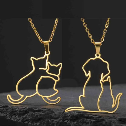 Pet Lovers Necklace – Elegant Puppy & Kitten Embrace Pendant