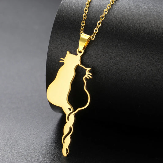 Elegant Cat Charm Necklace – Stainless Steel Pendant