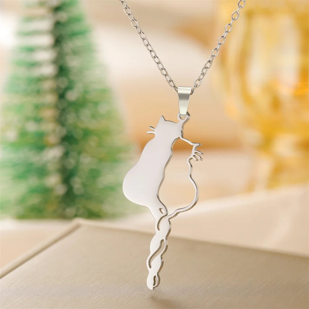 Elegant Cat Charm Necklace – Stainless Steel Pendant