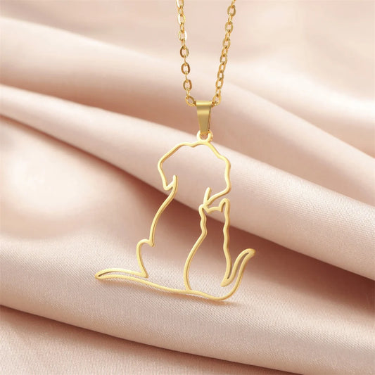 Pet Lovers Necklace – Elegant Puppy & Kitten Embrace Pendant