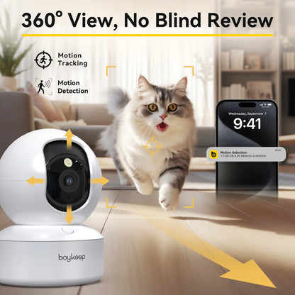 Smart Pet Camera 2K – 360° View, Two-Way Talk & Night Vision