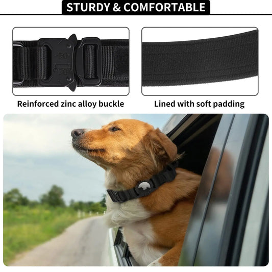 Adjustable Pet Collar with AirTag Case – Durable Nylon Design with Secure Metal Buckle