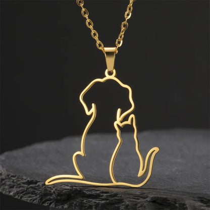 Pet Lovers Necklace – Elegant Puppy & Kitten Embrace Pendant
