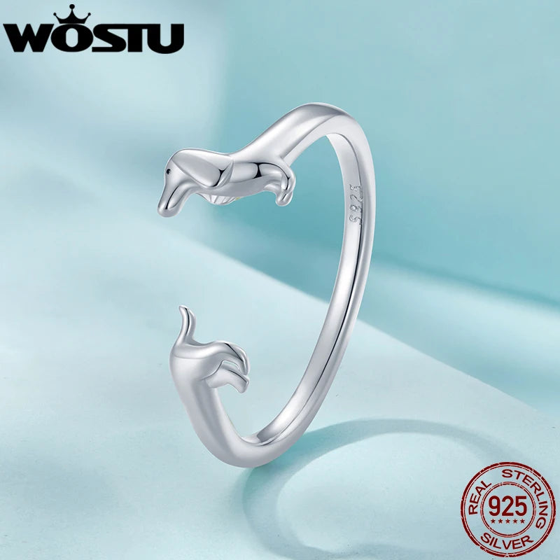 Dachshund Love Ring – 925 Sterling Silver Adjustable