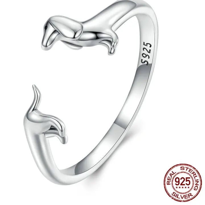 Dachshund Love Ring – 925 Sterling Silver Adjustable