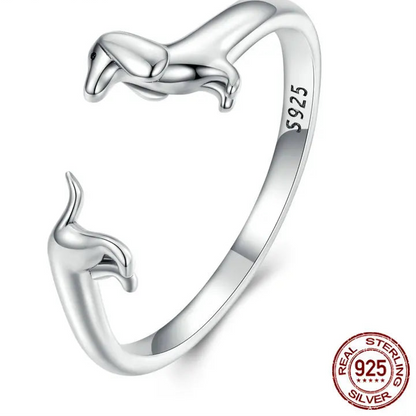 Dachshund Love Ring – 925 Sterling Silver Adjustable