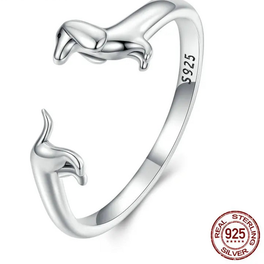 Dachshund Love Ring – 925 Sterling Silver Adjustable