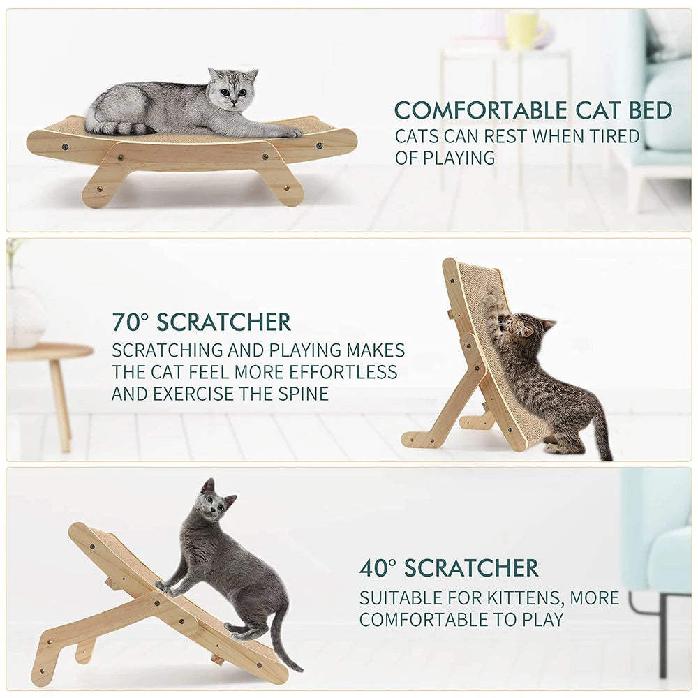 PurrPlay Wooden Cat Scratcher – 5-in-1 Reversible Bed & Toy