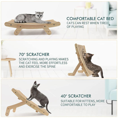 PurrPlay Wooden Cat Scratcher – 5-in-1 Reversible Bed & Toy