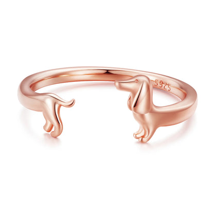 Dachshund Love Ring – 925 Sterling Silver Adjustable