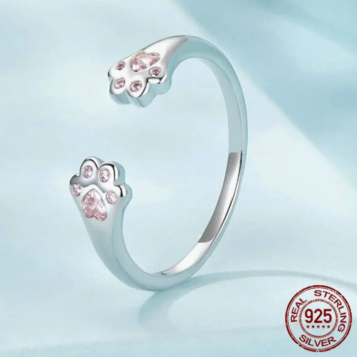 Elegant Pet Paw Ring – Adjustable 925 Sterling Silver Design