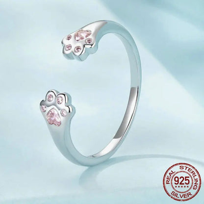 Elegant Pet Paw Ring – Adjustable 925 Sterling Silver Design