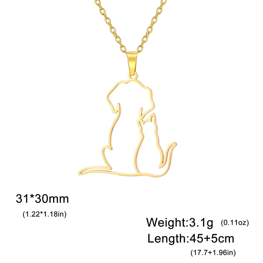 Pet Lovers Necklace – Elegant Puppy & Kitten Embrace Pendant
