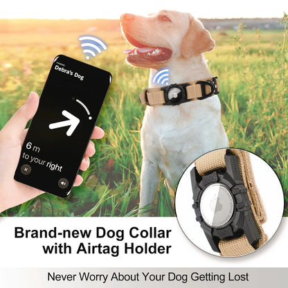 Adjustable Pet Collar with AirTag Case – Durable Nylon Design with Secure Metal Buckle
