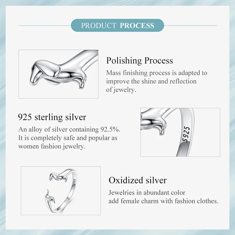 Dachshund Love Ring – 925 Sterling Silver Adjustable