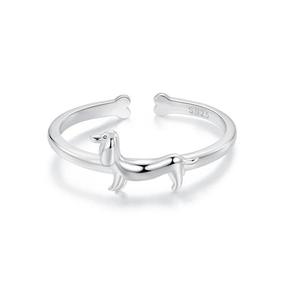 Dachshund Love Ring – 925 Sterling Silver Adjustable