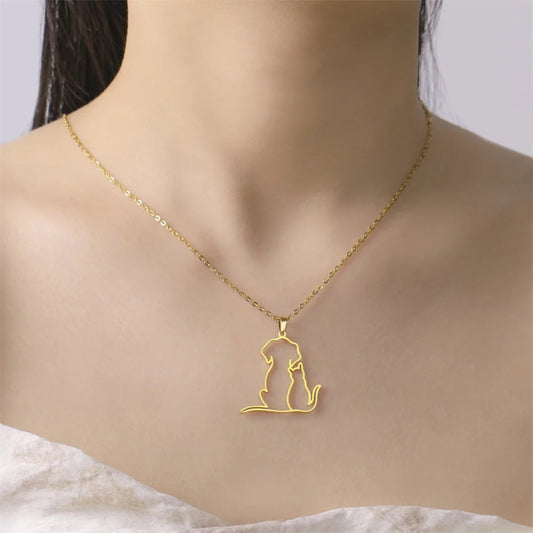 Pet Lovers Necklace – Elegant Puppy & Kitten Embrace Pendant