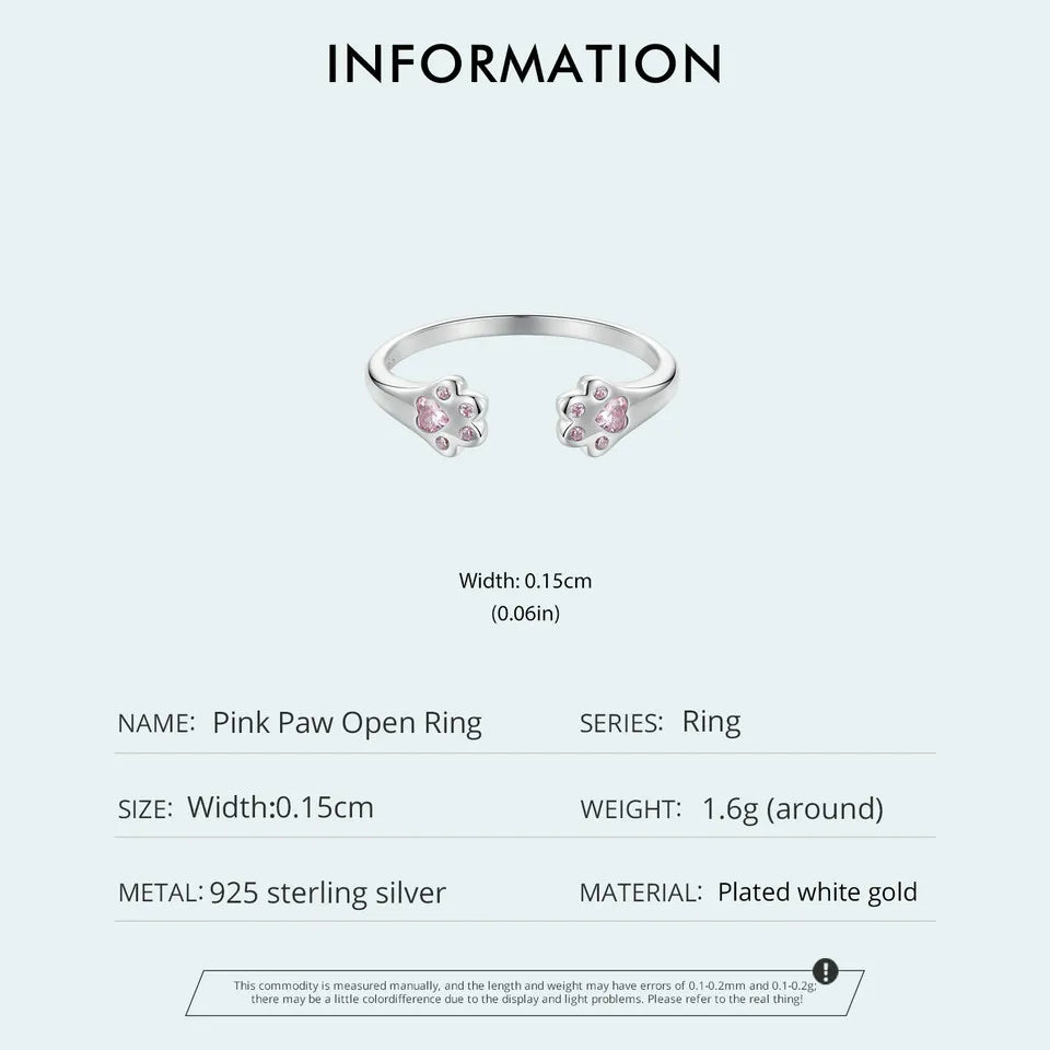 Elegant Pet Paw Ring – Adjustable 925 Sterling Silver Design