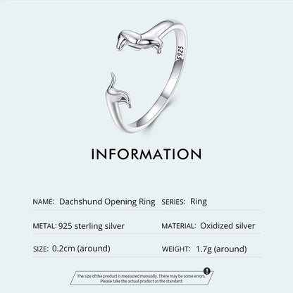Dachshund Love Ring – 925 Sterling Silver Adjustable