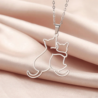 Pet Lovers Necklace – Elegant Puppy & Kitten Embrace Pendant