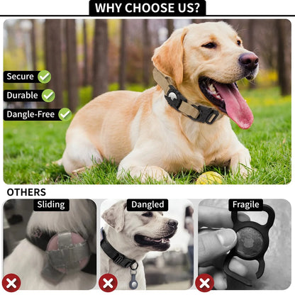 Adjustable Pet Collar with AirTag Case – Durable Nylon Design with Secure Metal Buckle