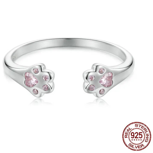 Elegant Pet Paw Ring – Adjustable 925 Sterling Silver Design