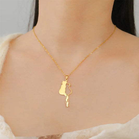 Elegant Cat Charm Necklace – Stainless Steel Pendant