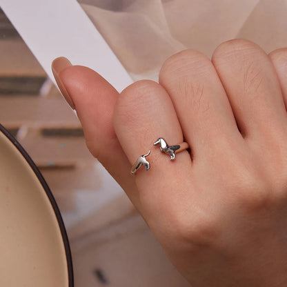 Dachshund Love Ring – 925 Sterling Silver Adjustable