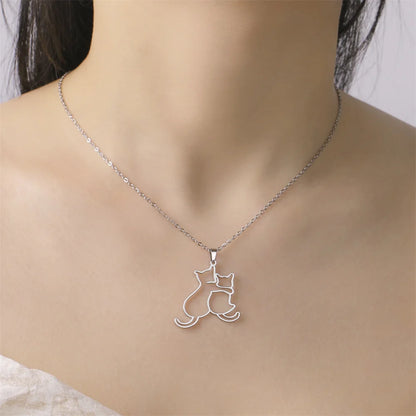 Pet Lovers Necklace – Elegant Puppy & Kitten Embrace Pendant